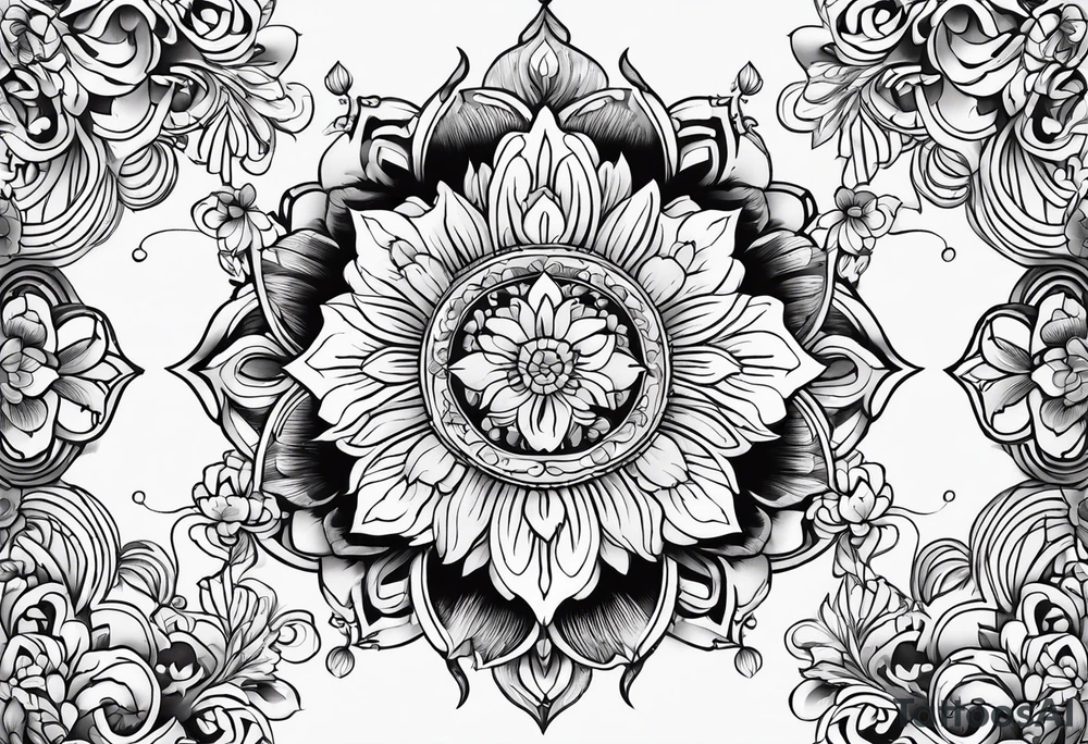 Hippy Buddhist feminine floral tattoo idea