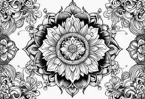Hippy Buddhist feminine floral tattoo idea