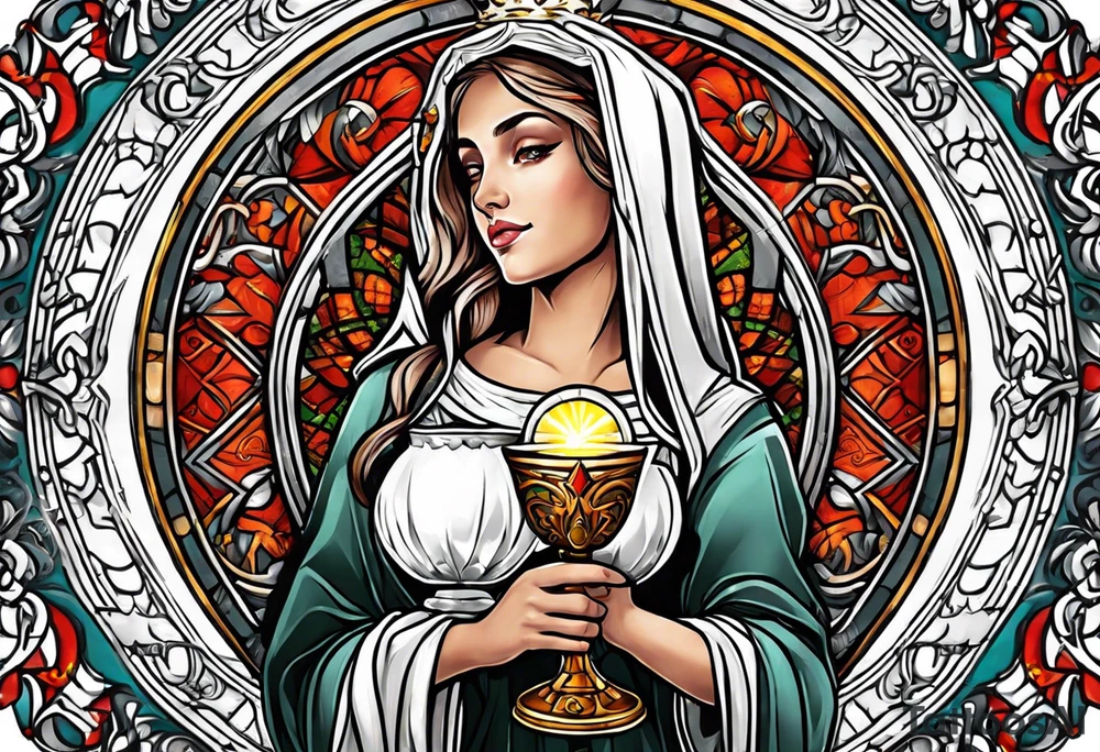 Female saint  holding a chalice tattoo idea
