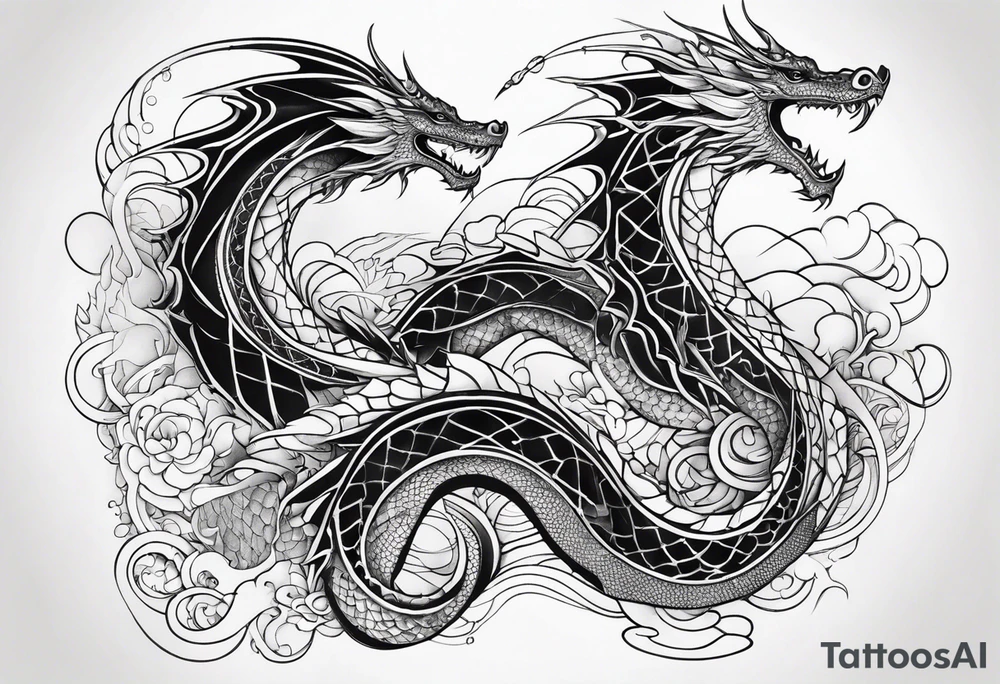 Geometric aquatic dragon tattoo idea