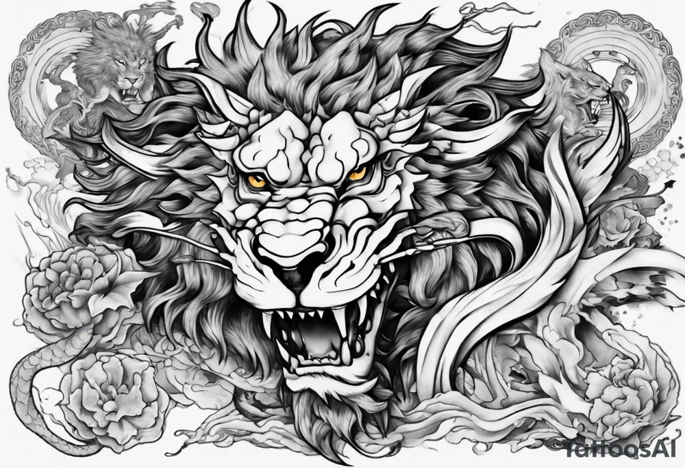 Dragón with a lion tattoo idea