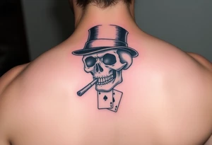 skull with top-hat,cigar in his mouth and playing cards. tattoo idea