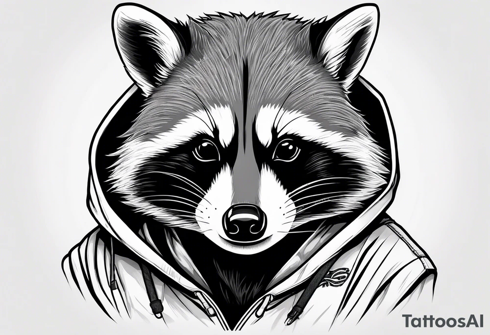 raccoon wearing a Superman hoodie tattoo idea