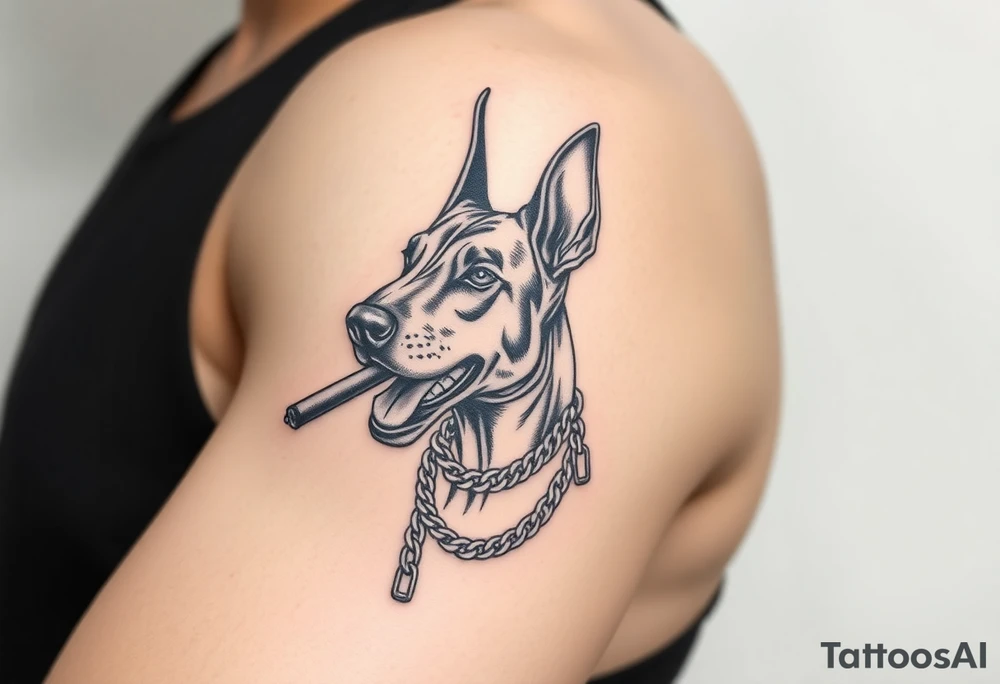 Doberman with a cigar and a gold chain tattoo idea