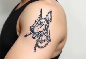 Doberman with a cigar and a gold chain tattoo idea