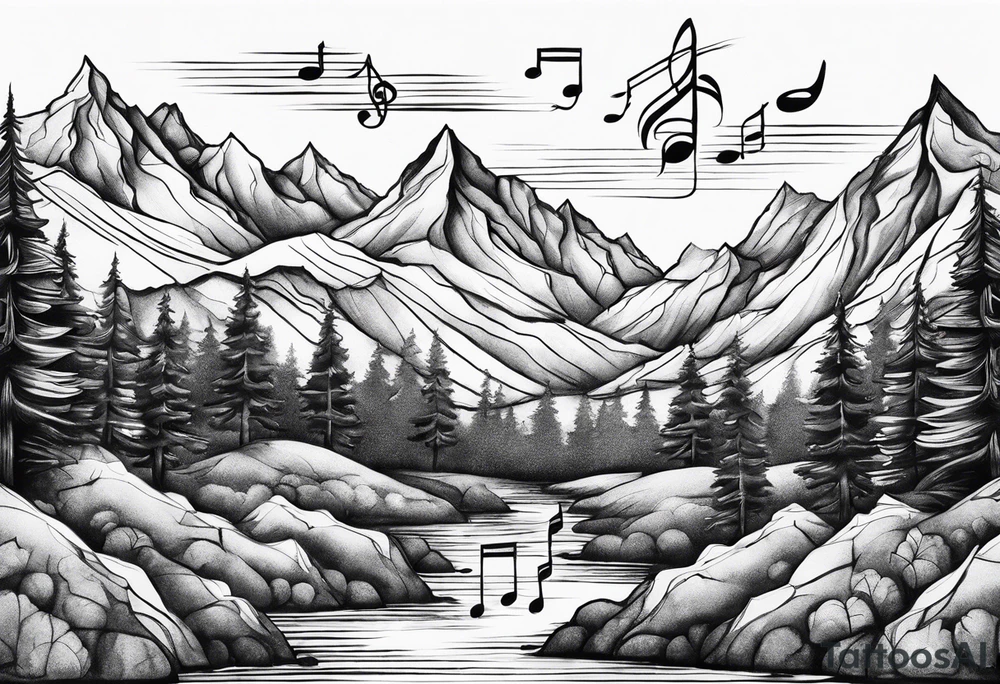 music notes mountains tattoo idea