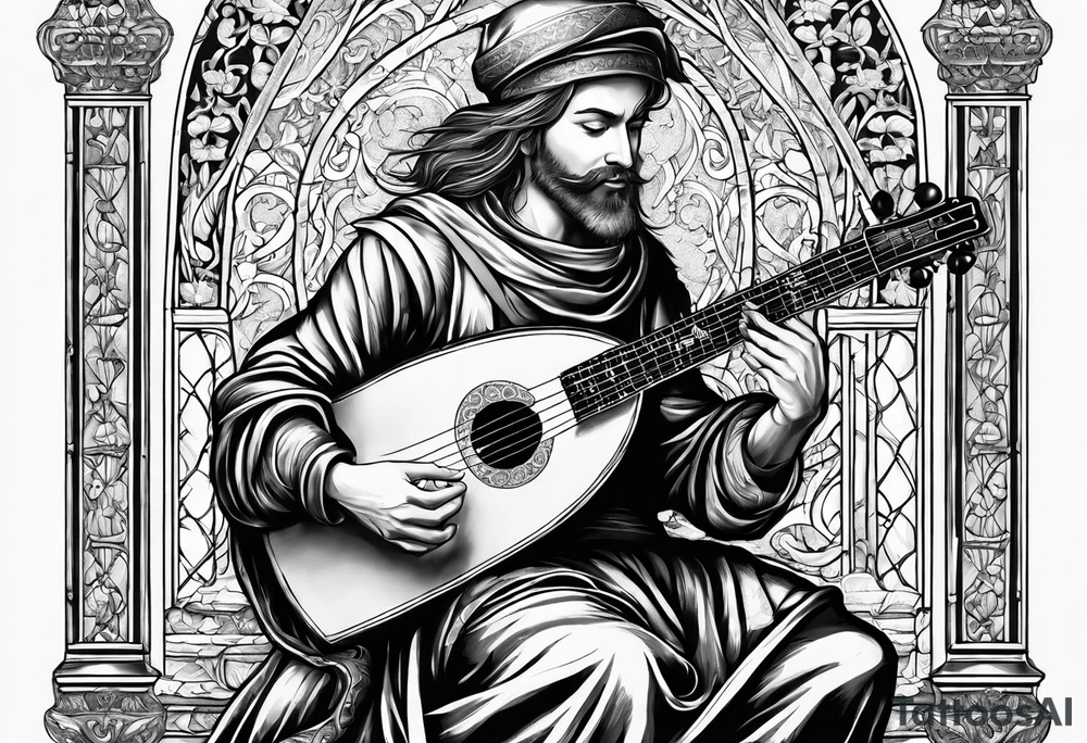 medieval man playing the lute tattoo idea