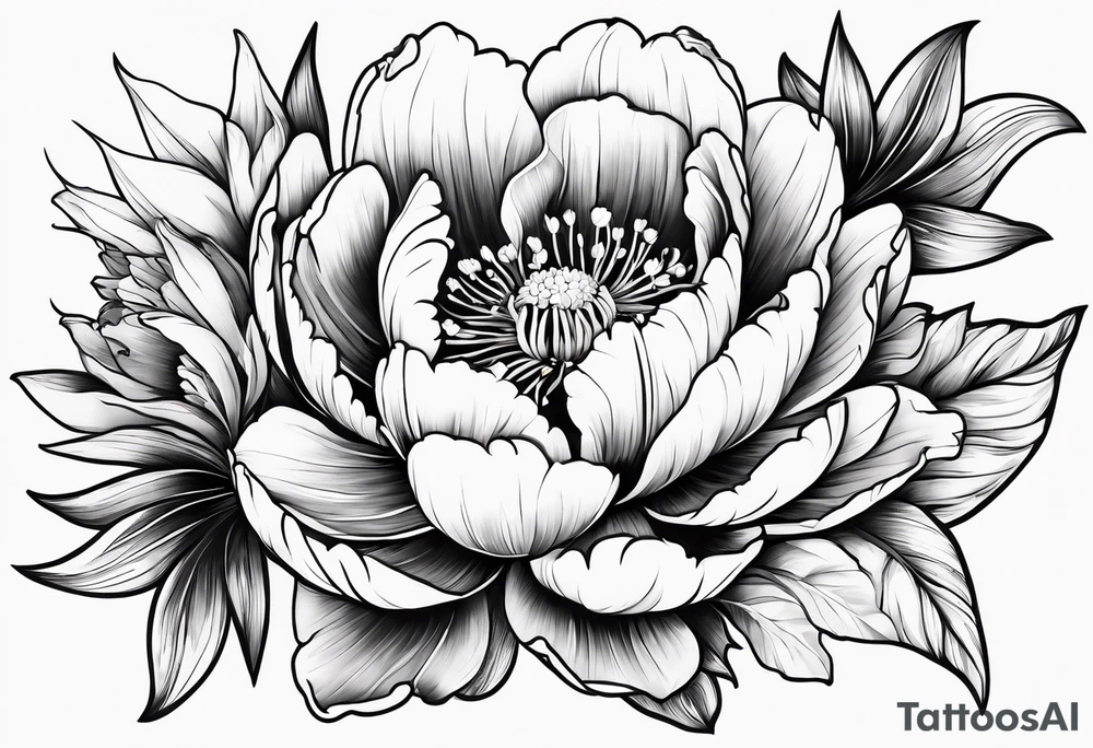 One flower of Peony, tulip, sunflower, cherry blossom and Lily bouquet tattoo idea