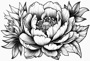 One flower of Peony, tulip, sunflower, cherry blossom and Lily bouquet tattoo idea