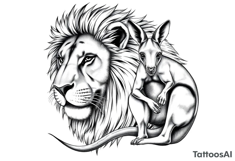 Powerful Czech lion with Aussie kangaroo tattoo idea