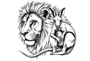 Powerful Czech lion with Aussie kangaroo tattoo idea