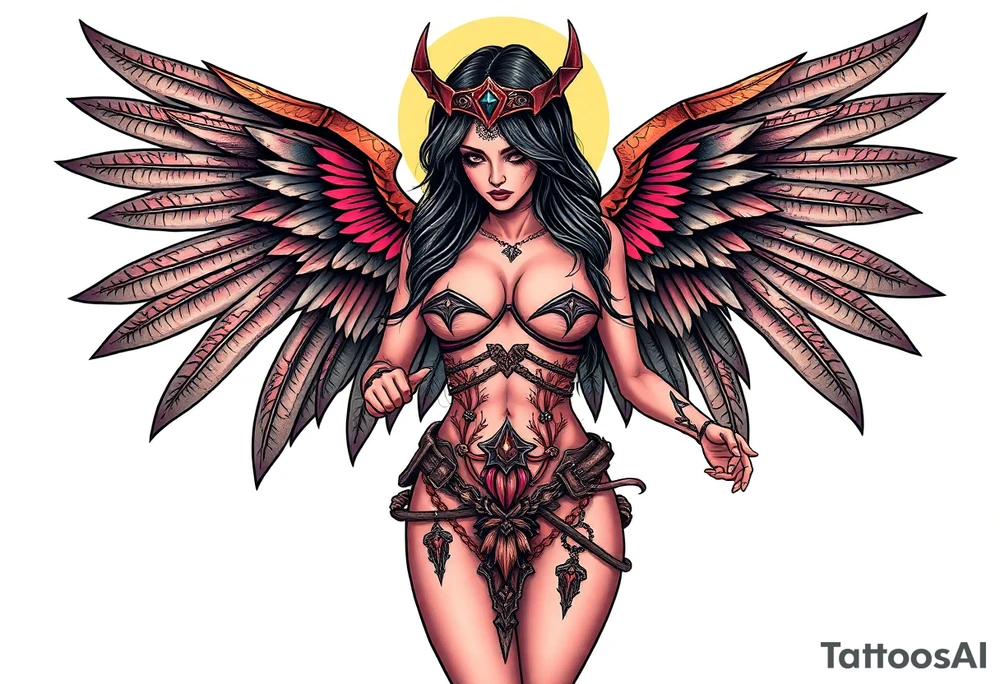 Goth angel sexy full body warrior tattoo idea