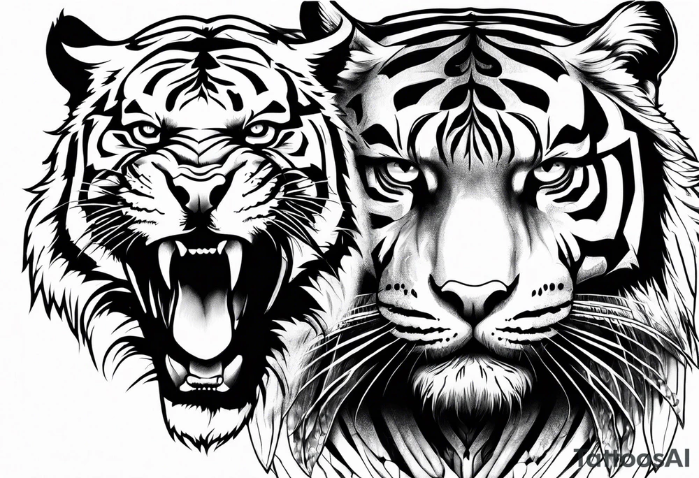 tiger and a hawk eye face together tattoo idea