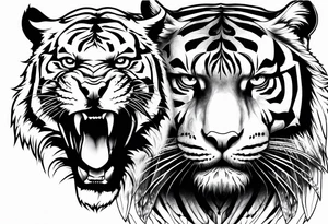 tiger and a hawk eye face together tattoo idea