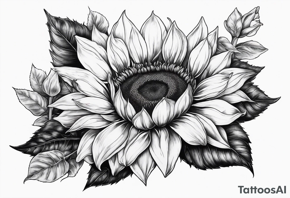 Sunflower, rose flower tattoo idea