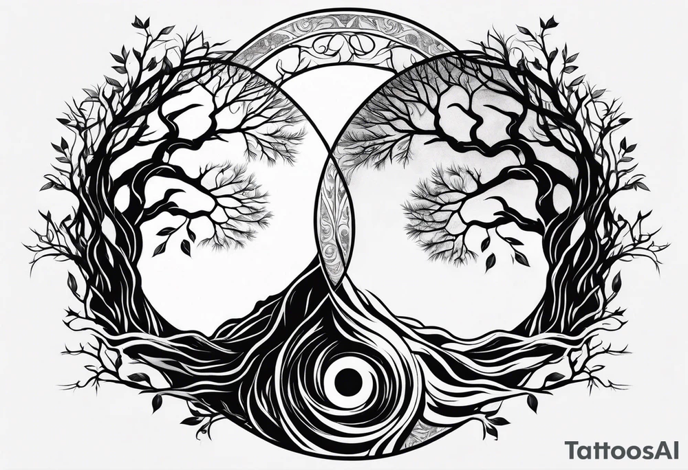 Yin and yang symbol formed by interconnected tree roots tattoo idea Yin and yang symbol formed by interconnected tree roots tattoo idea