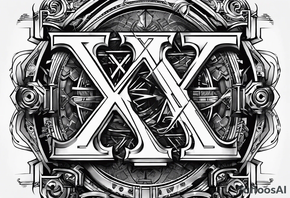 I need a tattoo design that prominently features the letters X and I while incorporating cyberpunk elements. The tattoo will be placed on the wrist. tattoo idea