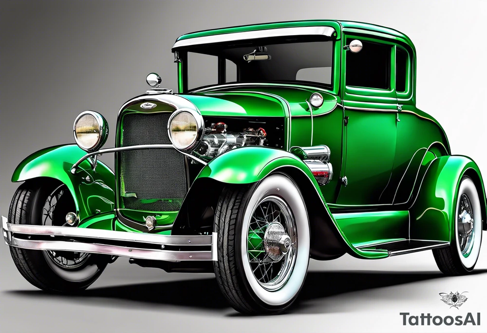 1929 ford coupe green, racing down the road tattoo idea