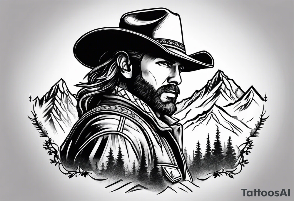 Mountains cowboy tattoo idea