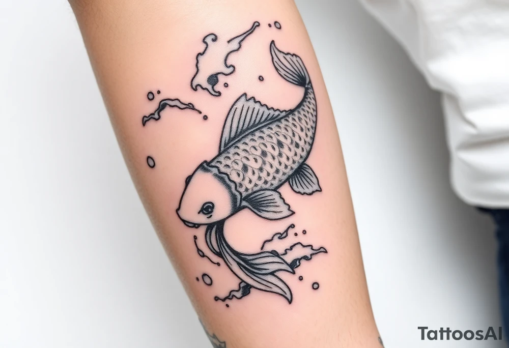 traditional koi fish swimming upstream through turbulent waves tattoo idea