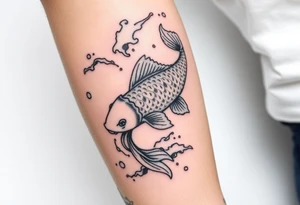 traditional koi fish swimming upstream through turbulent waves tattoo idea