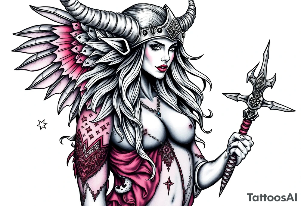 Viking goddess sexy full body Gothic tattoo idea