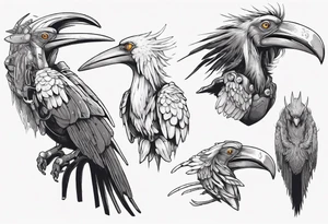 Shoebill with cyberpunk beak and wings tattoo idea