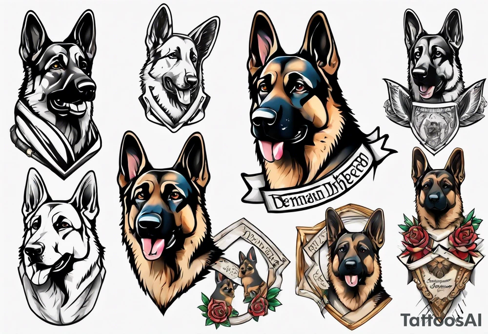 German Shepherd with banner underneath tattoo idea
