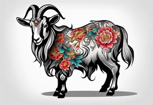 traditional chinese style goat with full body tattoo idea