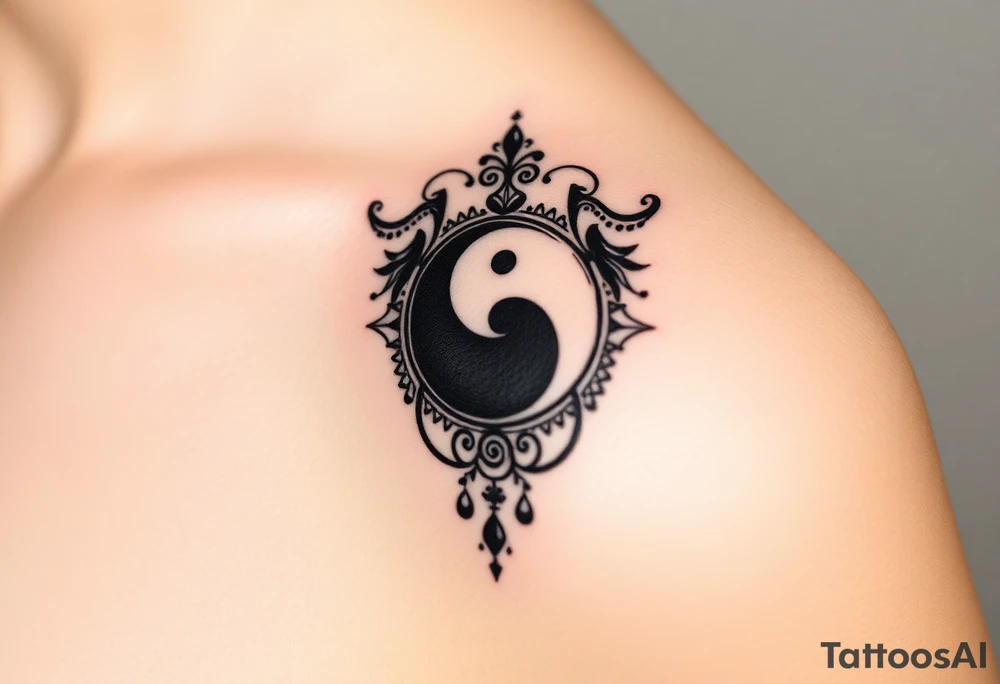 Magestic symbol combining ying yang, Gemini symbol,  and spiral Paisleys tattoo idea
