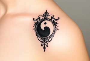 Magestic symbol combining ying yang, Gemini symbol,  and spiral Paisleys tattoo idea