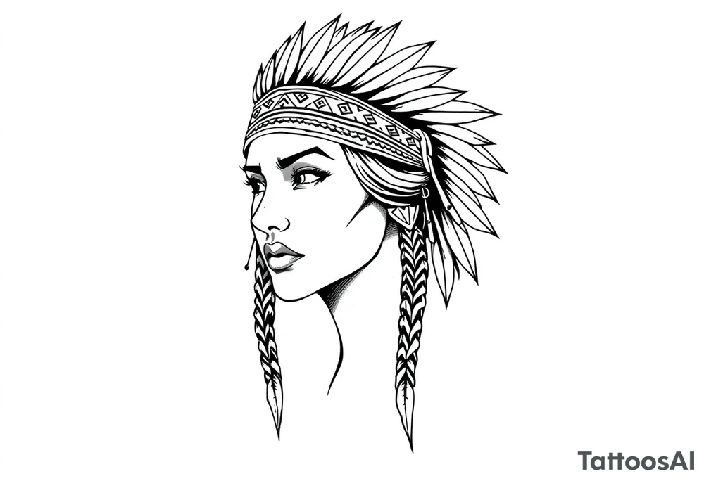 Female Native American wearing headband tattoo idea