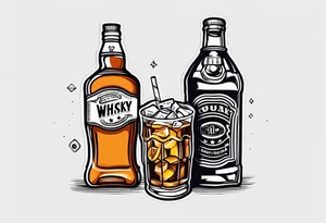American traditional tattoo whiskey bottle and soda can tattoo idea