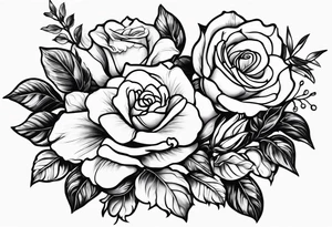 Rose + narcissus flower + holly flower together tattoo idea