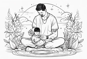 mindful father performing transition ritual with young boys tattoo idea