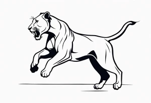 Lioness jumping oneline tattoo idea