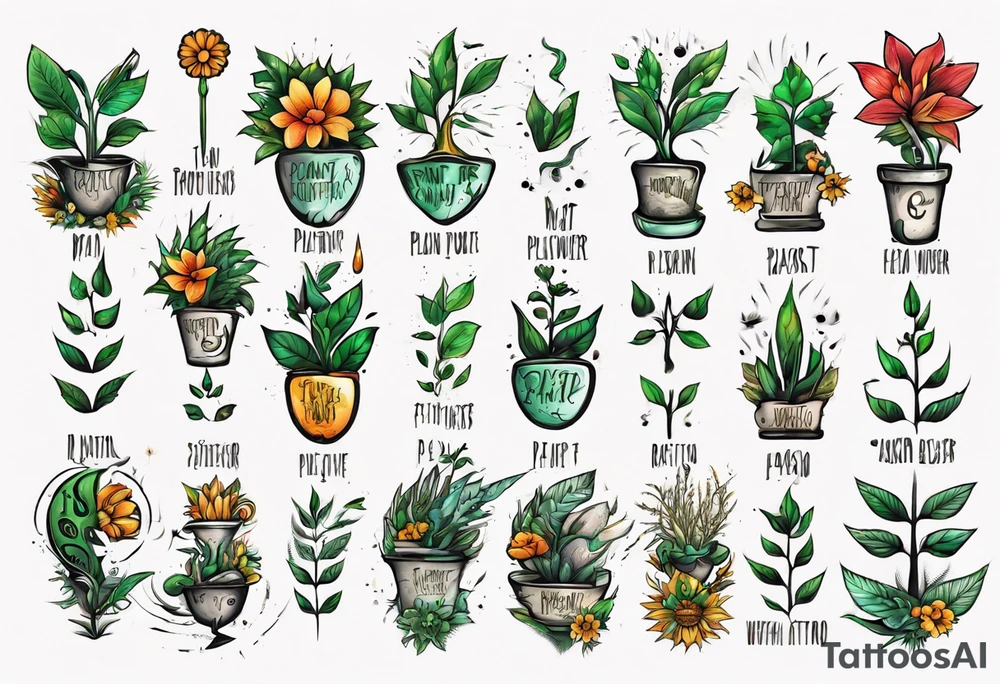Words “Plant Power” with plants tattoo idea