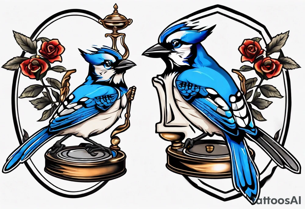 bluejay holding a trophy tattoo idea