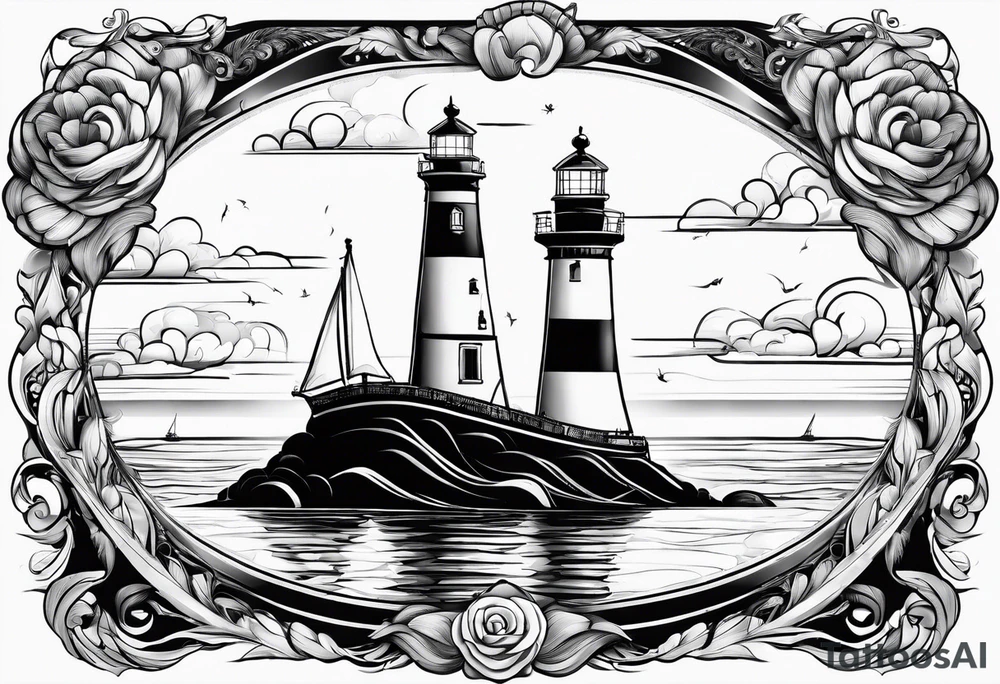 phare maritime dans un bateau a voiles. tattoo idea