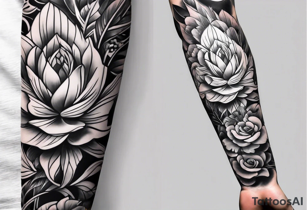 Flower full arm sleeve tattoo idea