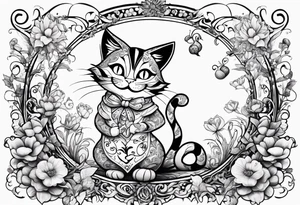alice in wonderland dancing among magical flowers tim burton style cheshire cat tattoo idea