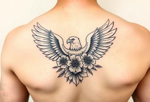 eagle and flowers wings not opened in the arm tattoo idea