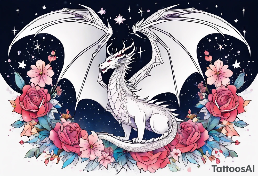 Constellation, wing , snow , cross , dragon female japan kawaii , flower tattoo idea