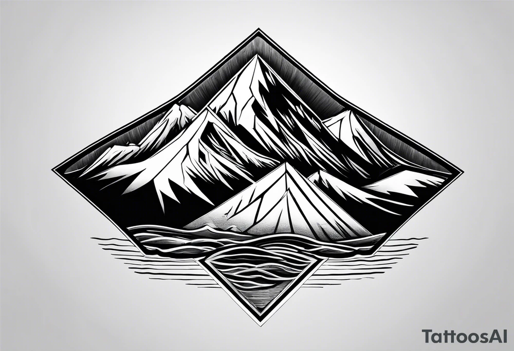 Mountains and ocean waves diamond shape tattoo idea