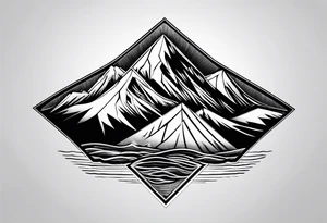 Mountains and ocean waves diamond shape tattoo idea