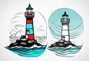 Farol no oceano em mar agitado bem delicado colorido tattoo idea