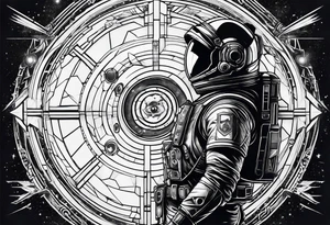Full right leg, space themed, dark tattoo idea