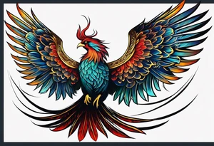 phoenix, 
chinese,

long tail,
elegant,
wing tips pointing down,
long neck,
long feathers,
in flight, tattoo idea