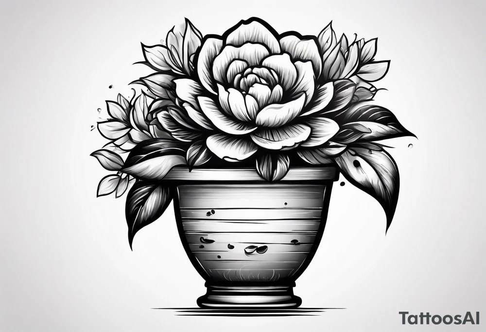 a small flowerpot with a flower that is getting ready to bloom tattoo idea