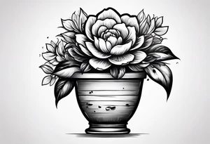 a small flowerpot with a flower that is getting ready to bloom tattoo idea